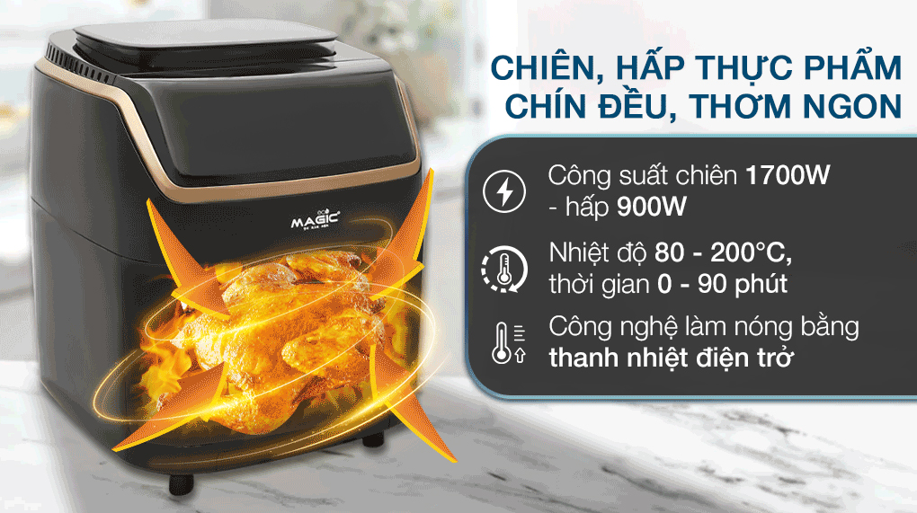 Nồi chiên không dầu kết hợp hấp Magic Eco S07 PRO 7 lít - Công nghệ, nhiệt độ, thời gian