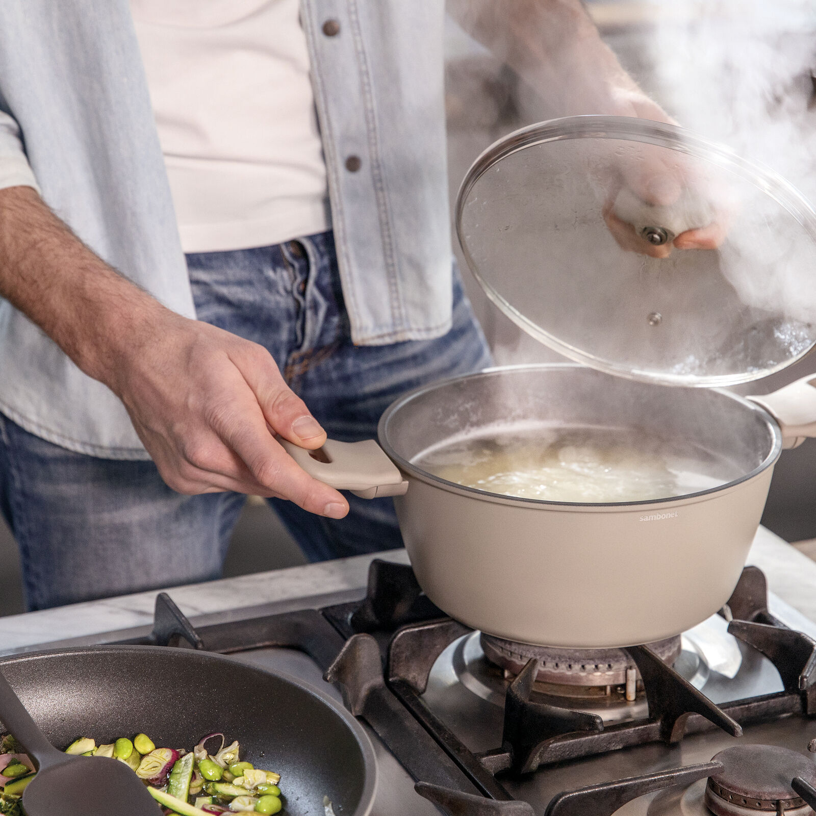 BỘ SƯU TẬP NỒI CHẢO SAMBONET SILVER FORCE MÀU KEM - MADE IN ITALY 1