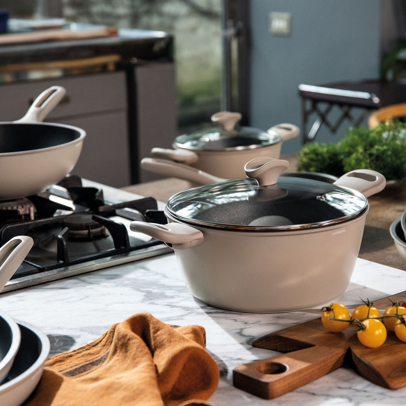 BỘ SƯU TẬP NỒI CHẢO SAMBONET SILVER FORCE MÀU KEM - MADE IN ITALY